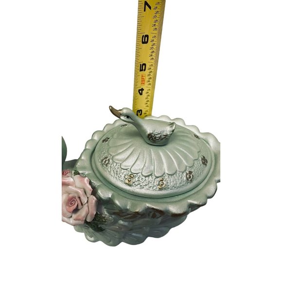 American Style Porcelain Blue Swan Lidded Cookie Jar Collectible Decorative 9" - Picture 13 of 15